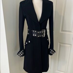 Chic Black Trench Coat with Studded Belt rare Versace coat size 6.